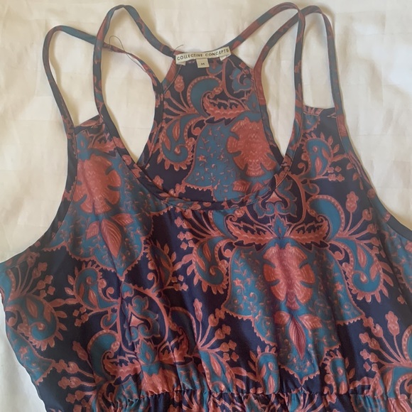 Collective Concepts navy/teal/rose floral lined empire waist strappy maxi dress - Picture 2 of 6